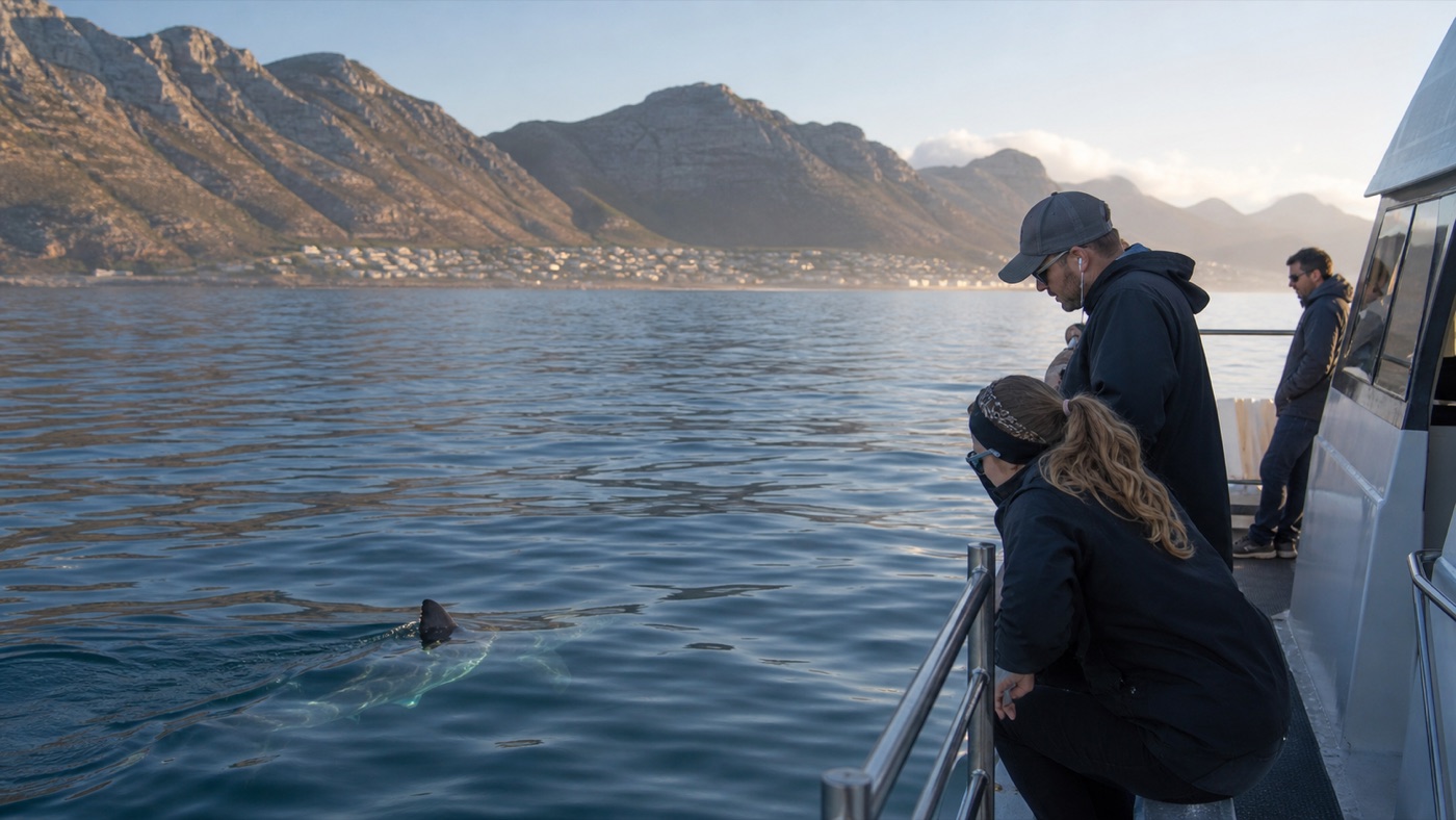 Responsible shark tourism boat observing a shark in Cape Town waters